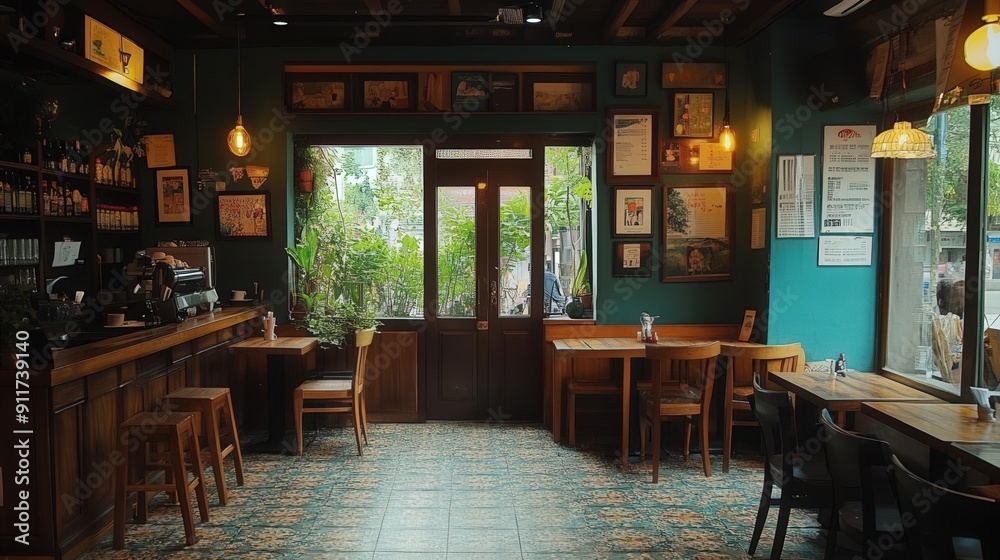Obraz premium A charming cafe with a cozy atmosphere,