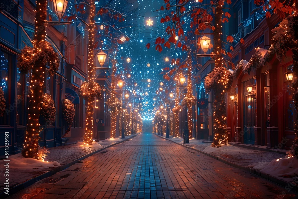 a street with lights and trees.
a street with lights and trees.