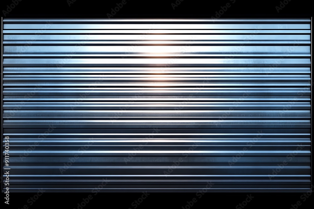 Fototapeta premium Seamless pattern of shiny metallic corrugated industrial roller shutter door with bright reflections 