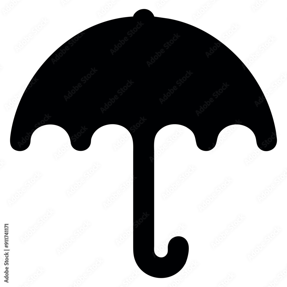 Black umbrella with curved handle isolated icon. Vector illustration Black umbrella with curved handle isolated icon. Vector illustration