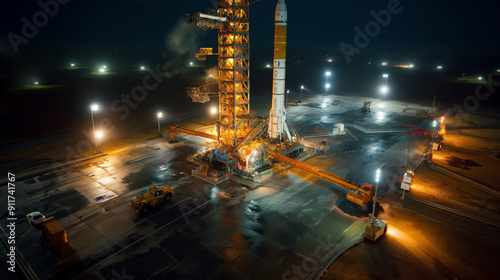 Nighttime Scene of Satellite Launch Pad photo