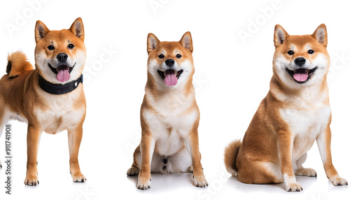  Happy shiba inu dog collection, portrait, standing, lying, sitting, isolated on a white_1(111)