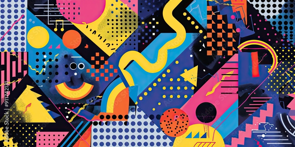 Geometric shapes and patterns in bright colors. Geometric shapes and patterns in bright colors.