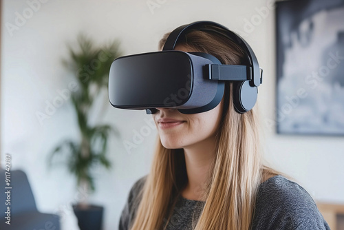 Woman in virtual reality headset