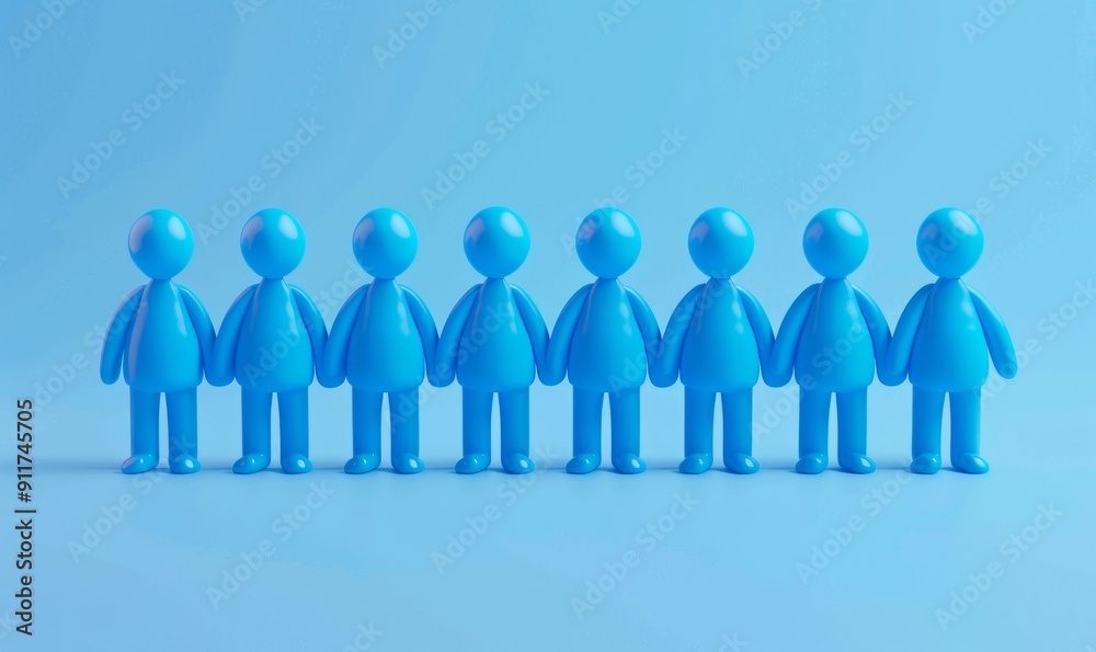 holding 3D rendering group of blue people holding 3D rendering group of blue people