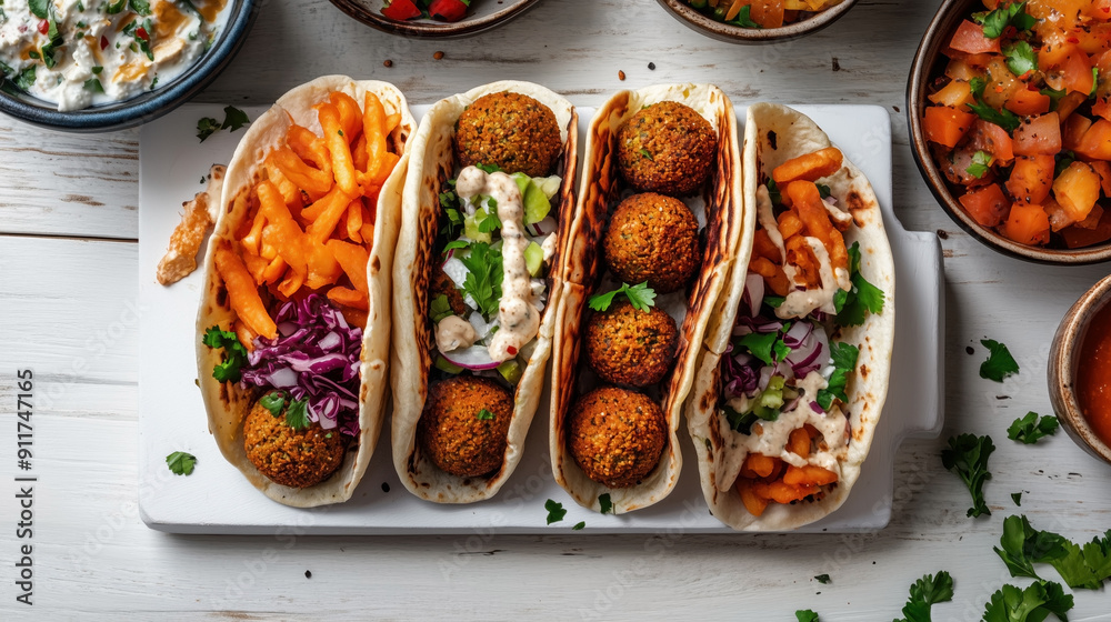 Traditional Middle Eastern food Falafel in pita bread with falafel