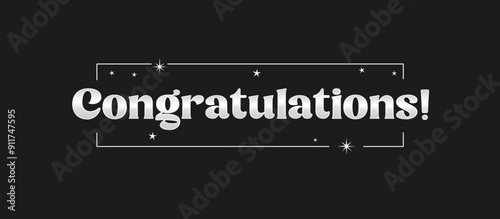 Congratulations message banner in square elegant text frame silver colored