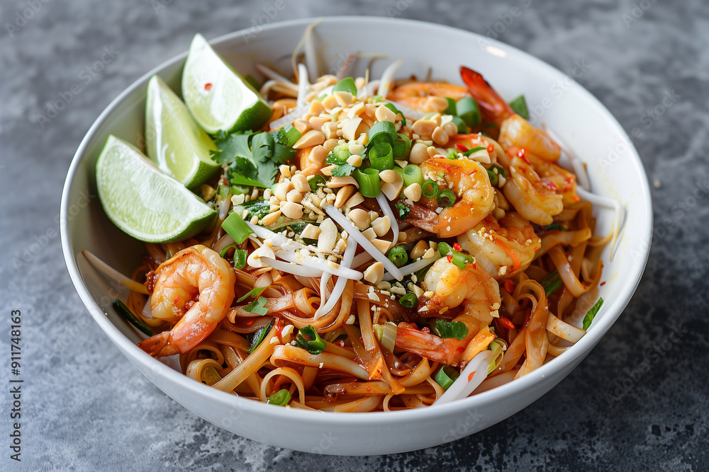 Pad Thai - noodles with prawn and vegetables. Pad Thai - noodles with prawn and vegetables.
