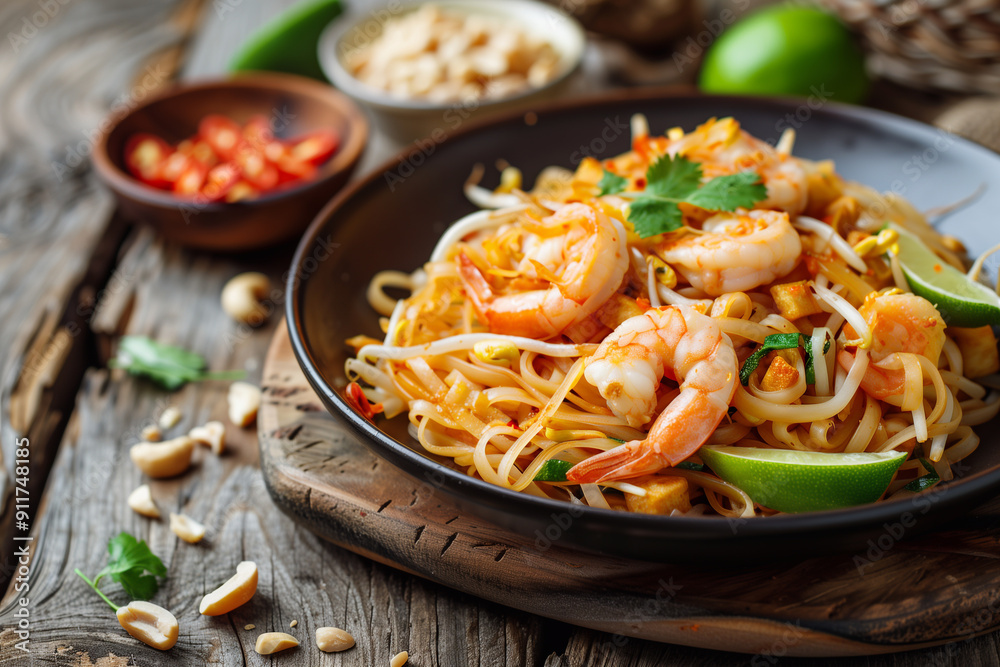 Pad Thai - noodles with prawn and vegetables. Pad Thai - noodles with prawn and vegetables.