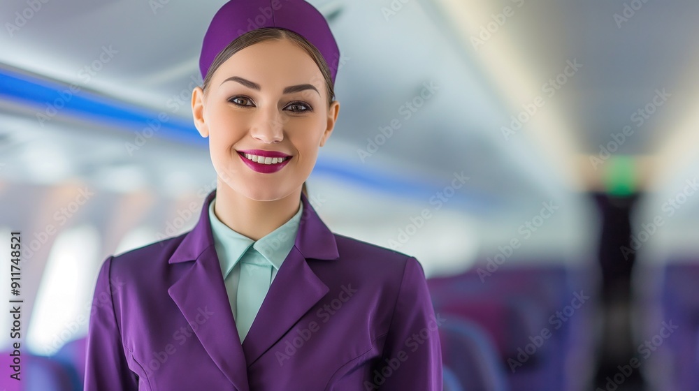 Flight attendant assisting passengers on a plane, ensuring comfort and safety during travel Flight attendant assisting passengers on a plane, ensuring comfort and safety during travel