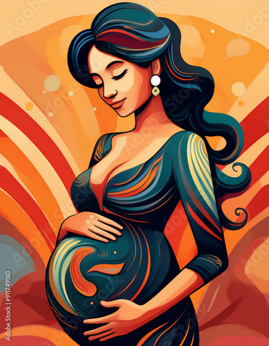 Pregnant woman, stylized symbol, pregnancy concept