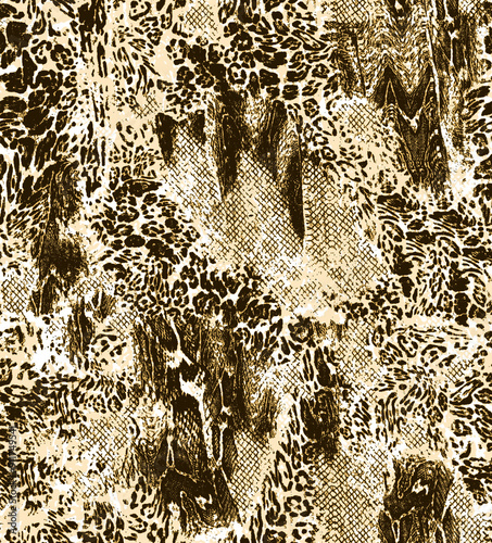 Canvas Print Abstract mixed wild cat Leopard animal skin seamless repeat pattern print