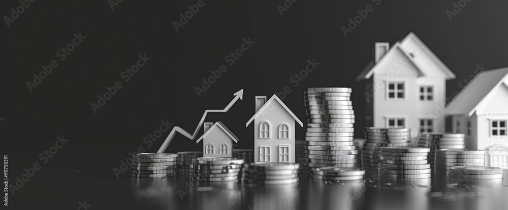 Real estate investment concept. model houses and virtual graph, real estate growth in the future, finance, banking, lending, and trading. Real estate investment concept. model houses and virtual graph, real estate growth in the future, finance, banking, lending, and trading.