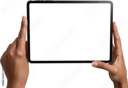 Digital tablet in hands. Isolated on white background