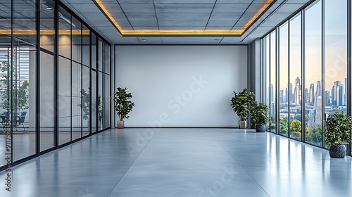 Wallpaper Mural  White blank wall in a modern office interior with glass doors and windows, mockup template, banner  Torontodigital.ca