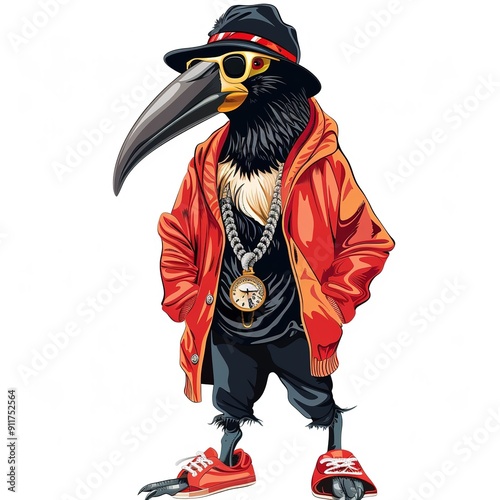 Ibise Vintage Hip-Hop animal fashion cartoon isolated whitebackground 16:9 photo