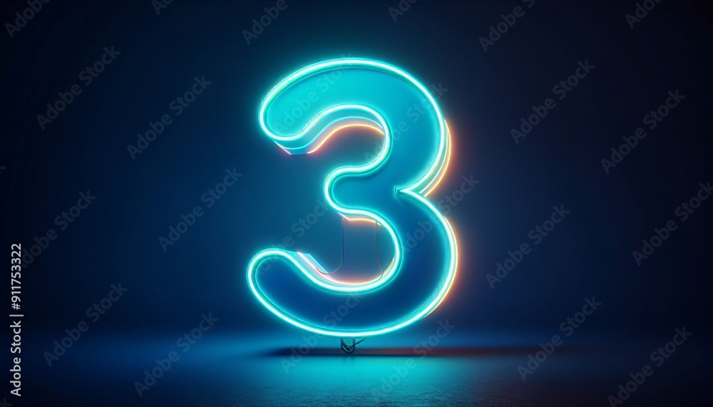 Naklejka premium Blaue Neon Zahl 