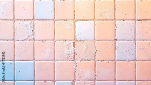 Wallpaper Mural Close-up of a pastel-colored tile wall with visible dirt, germs, showing neglected cleaning areas Torontodigital.ca