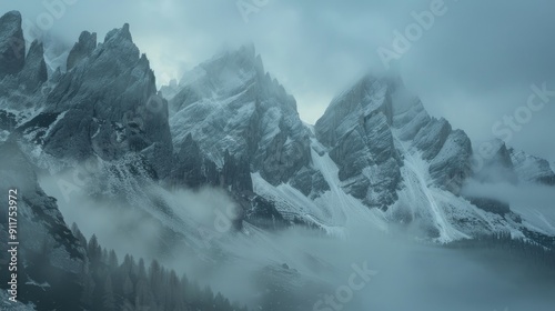 Fototapeta Naklejka Na Ścianę i Meble -  Mist over the mountains in Dolomites.
