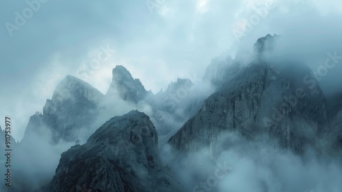 Fototapeta Naklejka Na Ścianę i Meble -  Mist over the mountains in Dolomites.