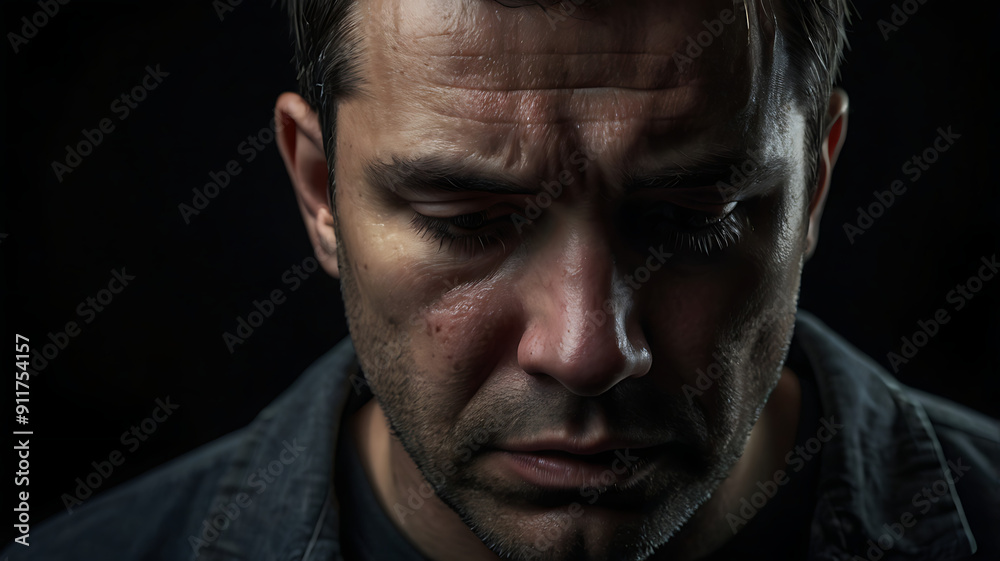 man suffering from depression looking down on black background man suffering from depression looking down on black background