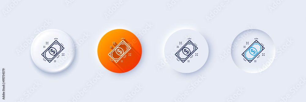 Payment line icon. Neumorphic, Orange gradient, 3d pin buttons. Dollar exchange sign. Finance symbol. Line icons. Neumorphic buttons with outline signs. Vector Payment line icon. Neumorphic, Orange gradient, 3d pin buttons. Dollar exchange sign. Finance symbol. Line icons. Neumorphic buttons with outline signs. Vector