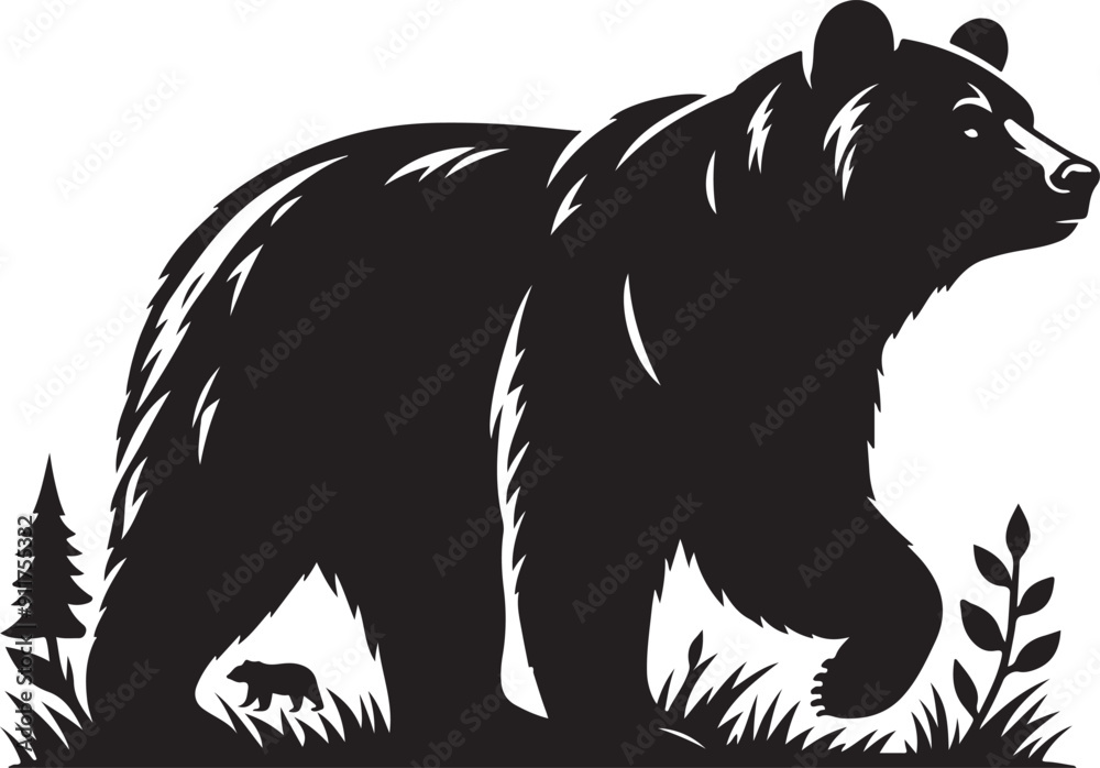 Obraz premium Bear black silhouette vector illustration