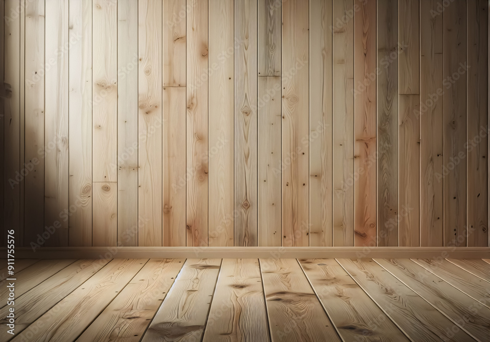 Helle, vertäfelte Holzwand und heller Fußboden, als Textur oder Hintergrund Helle, vertäfelte Holzwand und heller Fußboden, als Textur oder Hintergrund