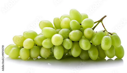 A bunch of fresh green grapes on a white background