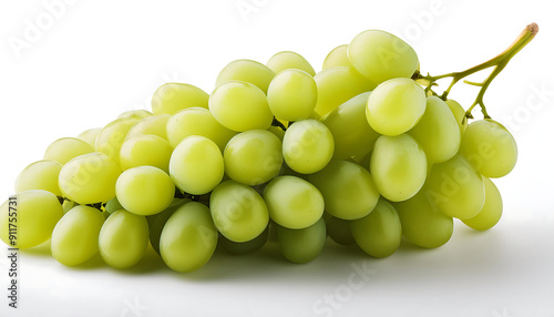 A bunch of fresh green grapes on a white background