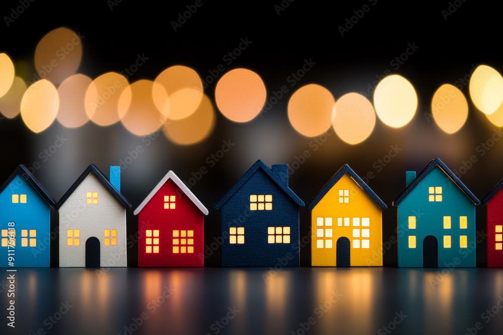 Colorful miniature houses with glowing windows reflect community spirit and festive warmth during the holiday season Colorful miniature houses with glowing windows reflect community spirit and festive warmth during the holiday season