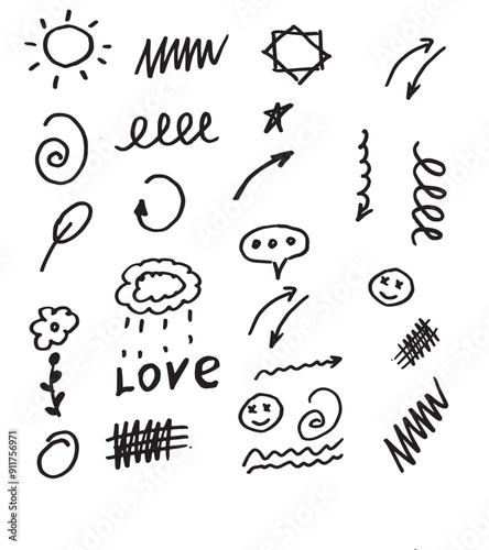 set of hand drawn sketch of prints