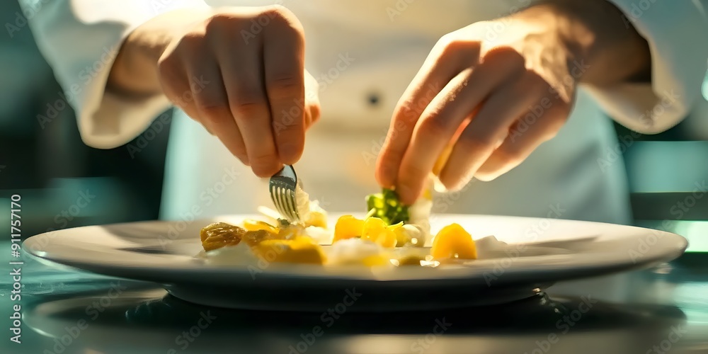 Modern food stylist decorating meal, Restaurant serving Modern food stylist decorating meal, Restaurant serving