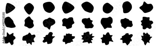 Set of 24 vector abstract art blob shapes with increasing number points/corners. Also known as blotch shapes, liquid organic elements, pebble drops blob silhouettes and splashes. photo