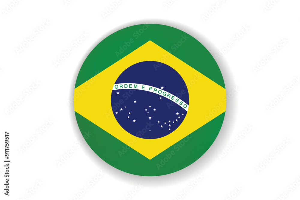 Fototapeta premium Flag of Brazil. Brazilian national symbol in official colors. Template icon. Abstract vector background. Round glass light ball, 3D big bubble, sphere