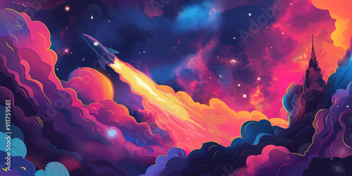 Fototapeta Naklejka Na Ścianę i Meble -  Cruising Over the Planet in a Spaceship vector art