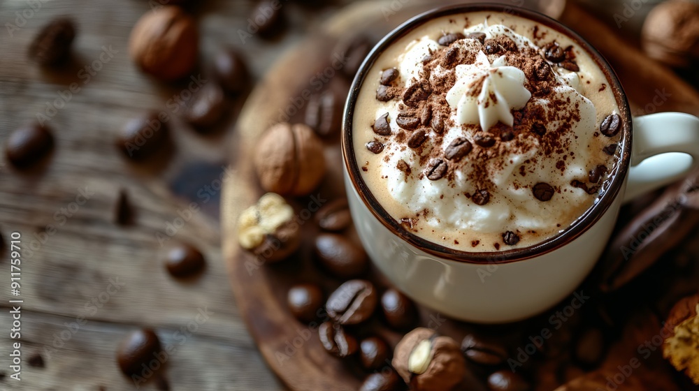 Delectable Hazelnut Mocha: a delightful blend of coffee, rich hazelnut flavor, and creamy froth. Delectable Hazelnut Mocha: a delightful blend of coffee, rich hazelnut flavor, and creamy froth.