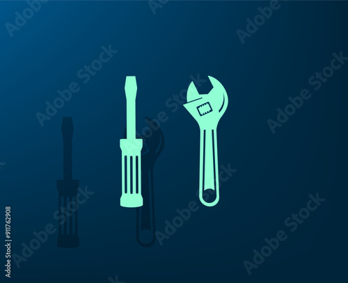 Vector dark color icon with shadow on blue background