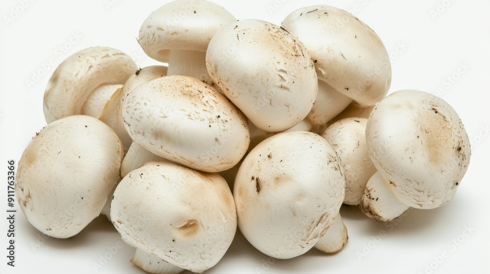 White button mushrooms on a white background. White button mushrooms on a white background.