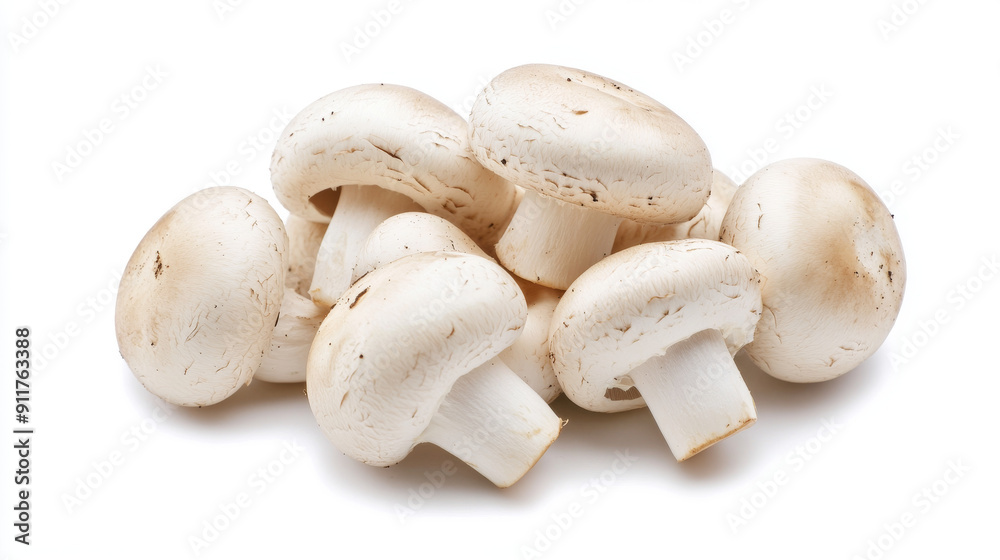 White button mushrooms on a white background. White button mushrooms on a white background.