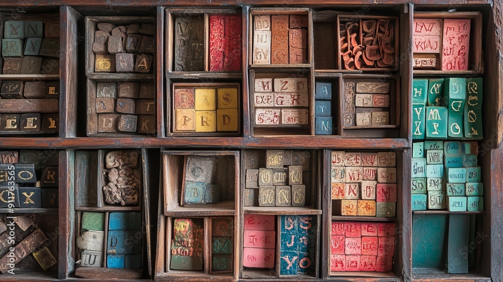Obraz premium Organized trays contain collections of letters.