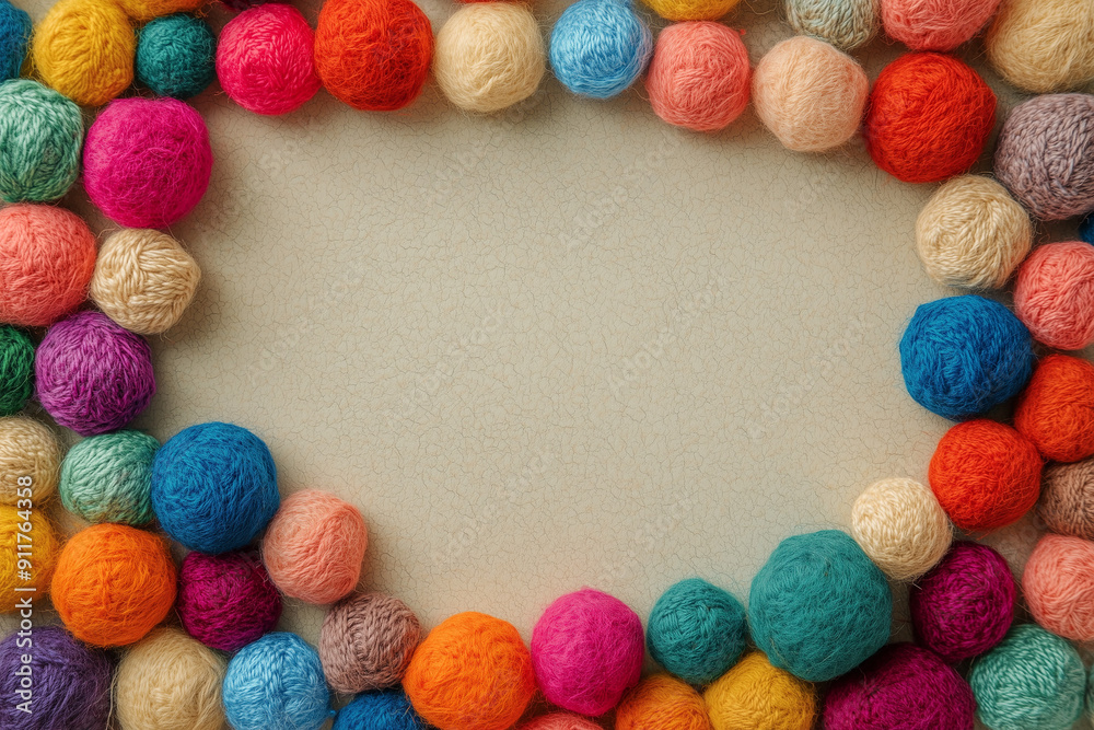 Colorful Crafting: Frame Crafted from Bright Wool Balls on Soft Felt Colorful Crafting: Frame Crafted from Bright Wool Balls on Soft Felt