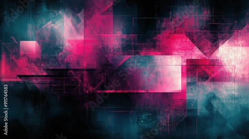 Teal and pink abstract glitch art featuring geometric shapes on a black background, highlighting detailed mathematical and digital effects