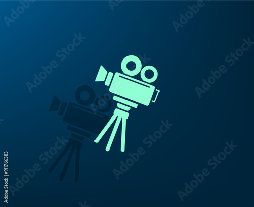 Vector dark color icon with shadow on blue background