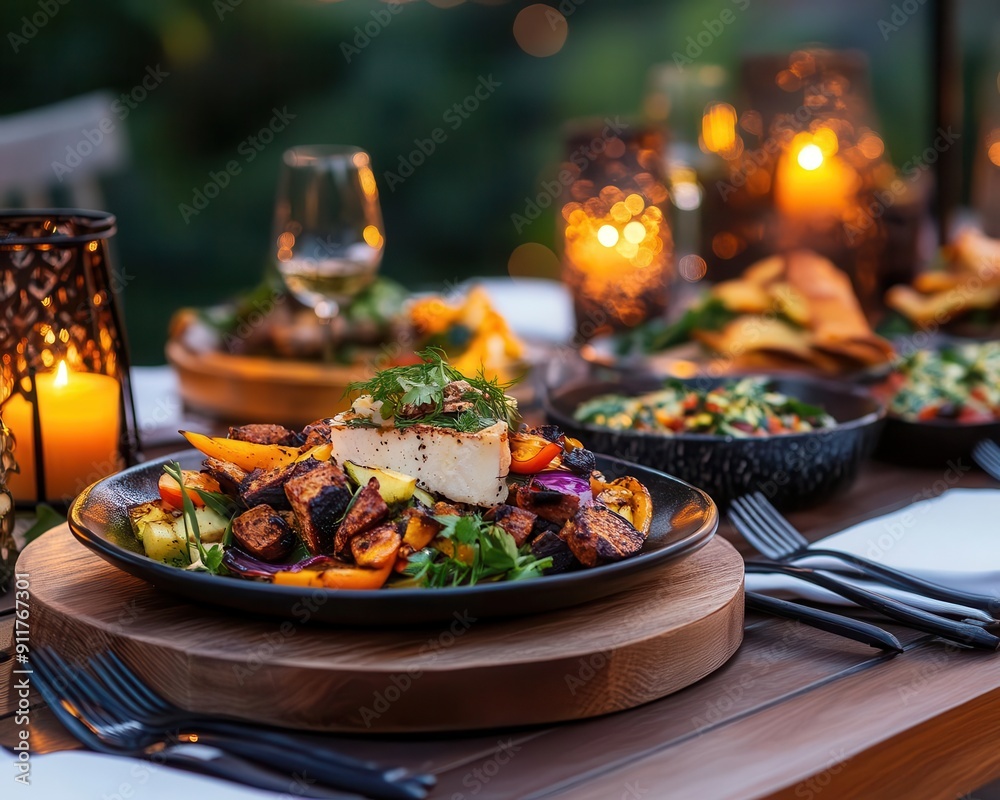 Farm-to-table dinner, vibrant colors, fresh ingredients, cozy setting, inviting Farm-to-table dinner, vibrant colors, fresh ingredients, cozy setting, inviting