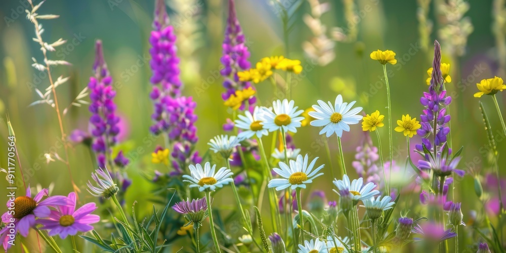 Fototapeta premium Purple and white flowers in a meadow