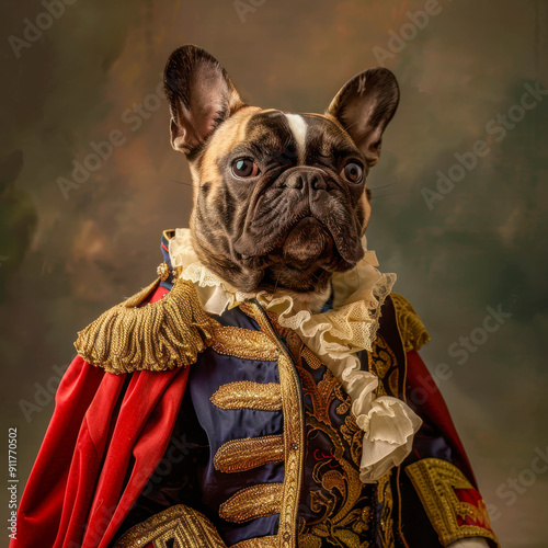 The Regal Frenchie: A French Bulldog in Royal Attire 