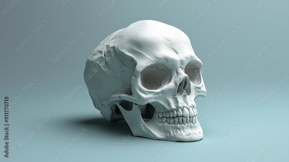 A white skull is shown on a blue background A white skull is shown on a blue background