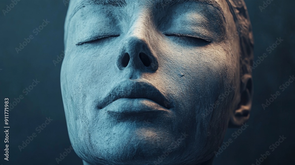 A woman's face is shown in a blue color A woman's face is shown in a blue color
