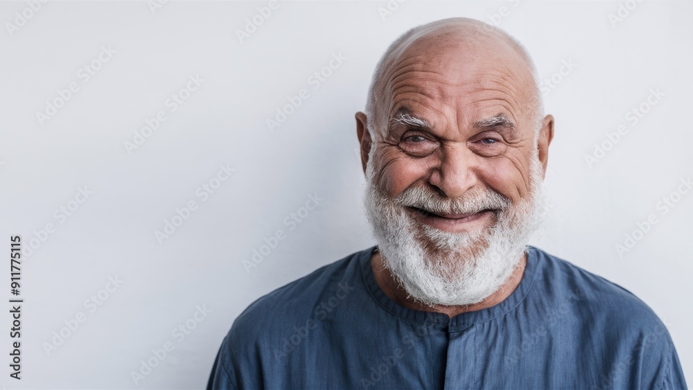 A man with a white beard and blue shirt smiling, AI A man with a white beard and blue shirt smiling, AI